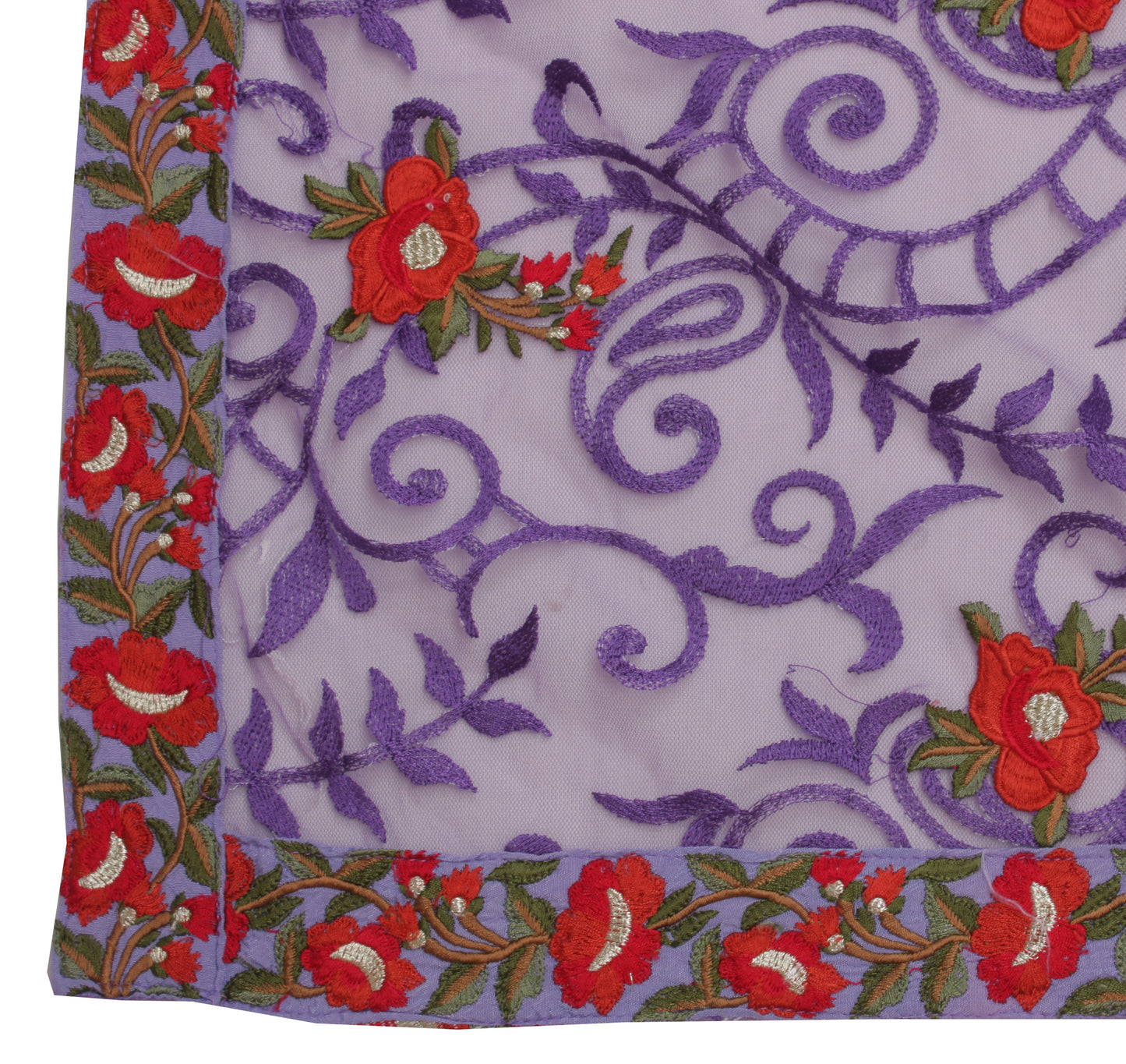 Sushila Vintage Purple Indian Dupatta Net Mesh Hand Embroidered Long Stole Veil