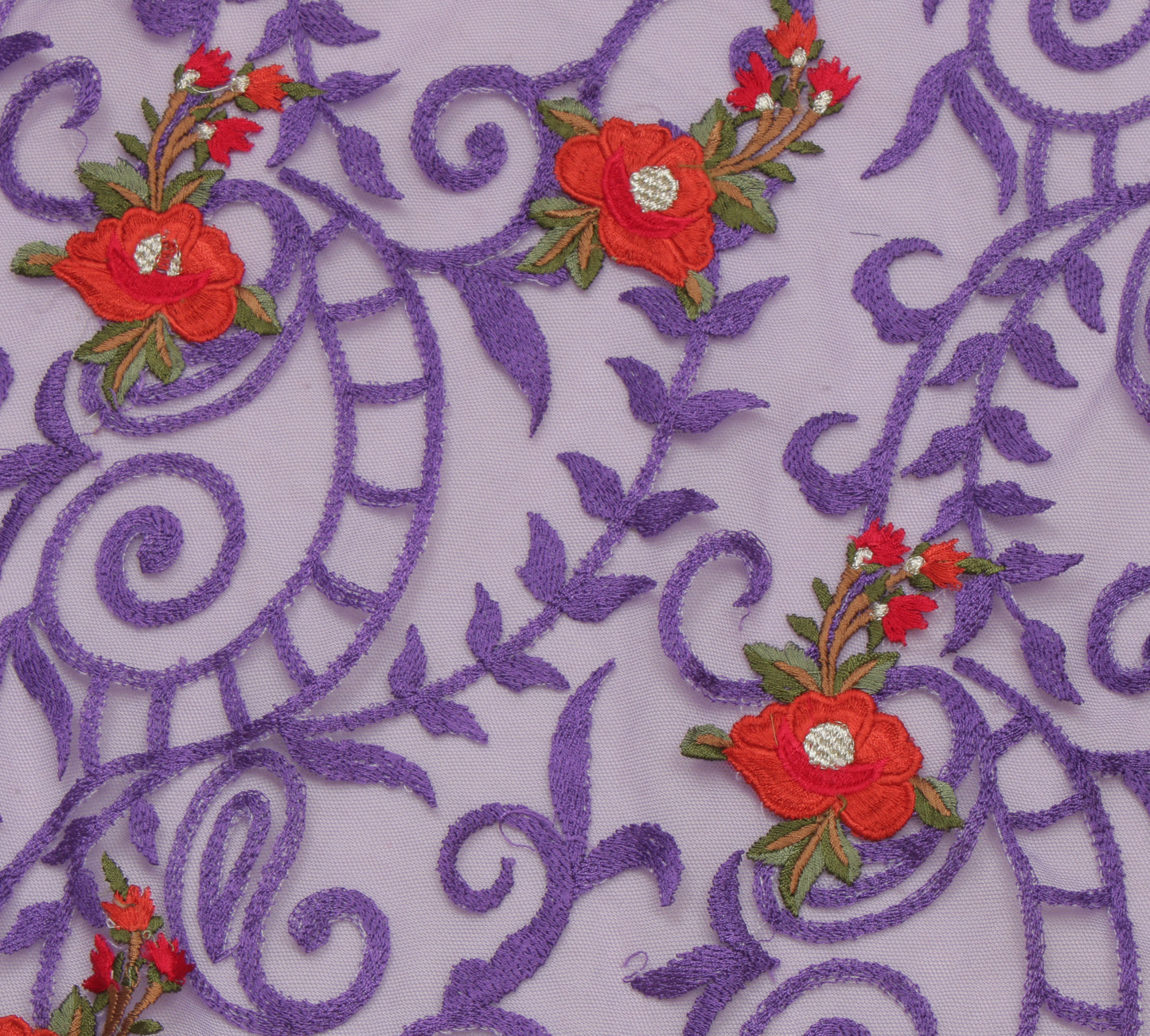 Sushila Vintage Purple Indian Dupatta Net Mesh Hand Embroidered Long Stole Veil