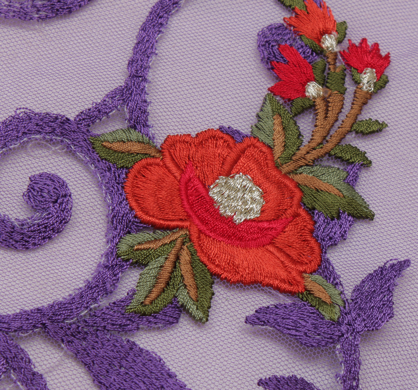 Sushila Vintage Purple Indian Dupatta Net Mesh Hand Embroidered Long Stole Veil