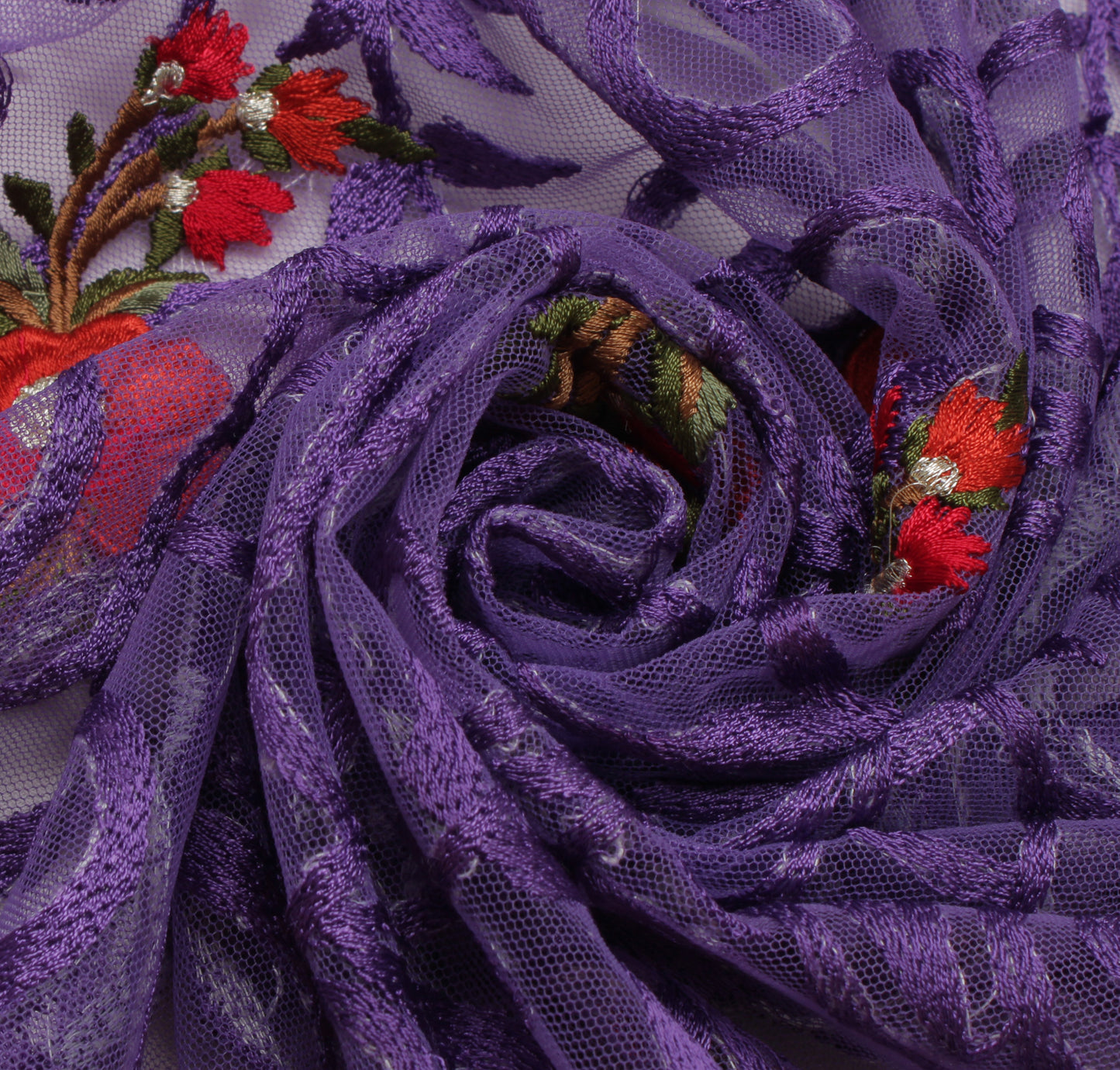 Sushila Vintage Purple Indian Dupatta Net Mesh Hand Embroidered Long Stole Veil