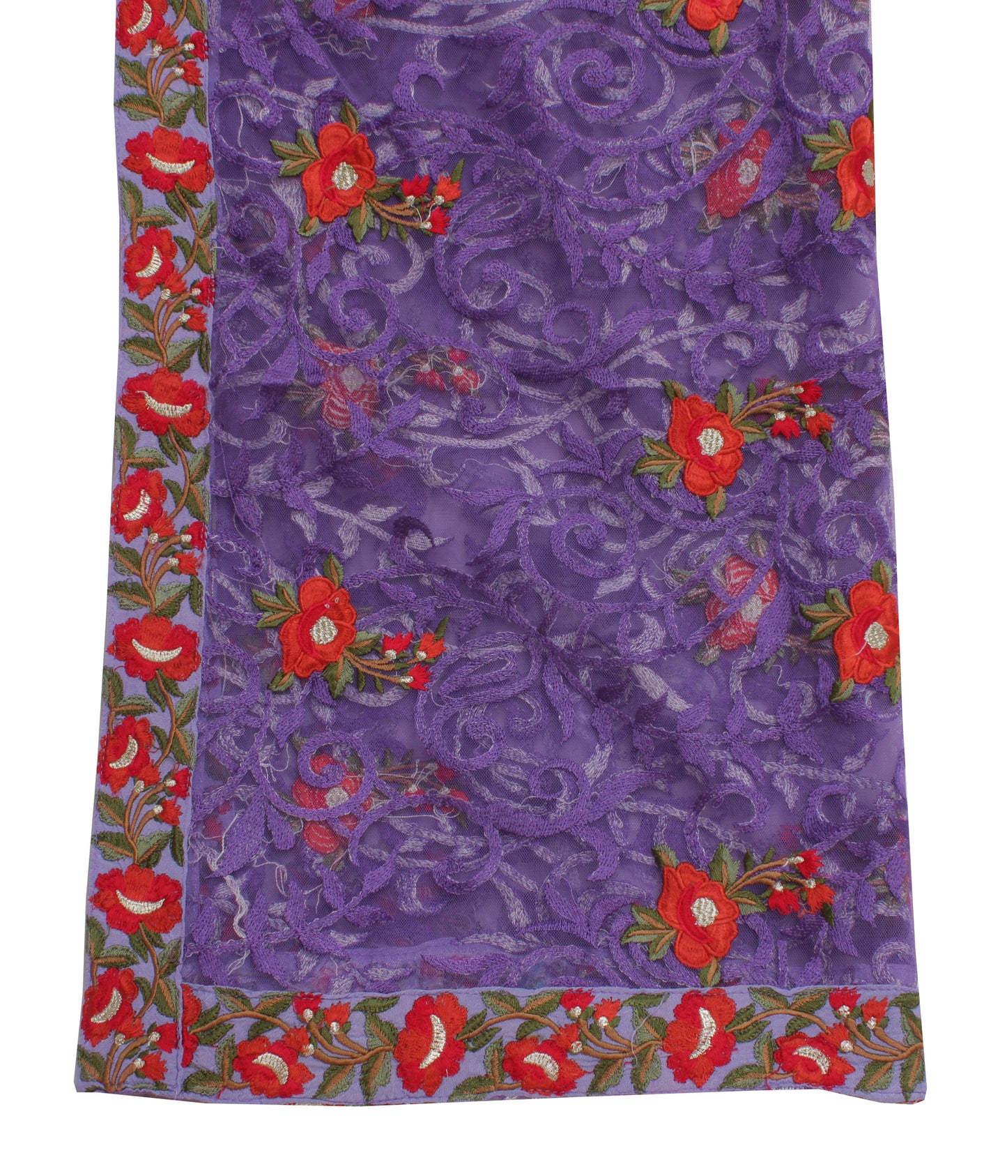 Sushila Vintage Purple Indian Dupatta Net Mesh Hand Embroidered Long Stole Veil
