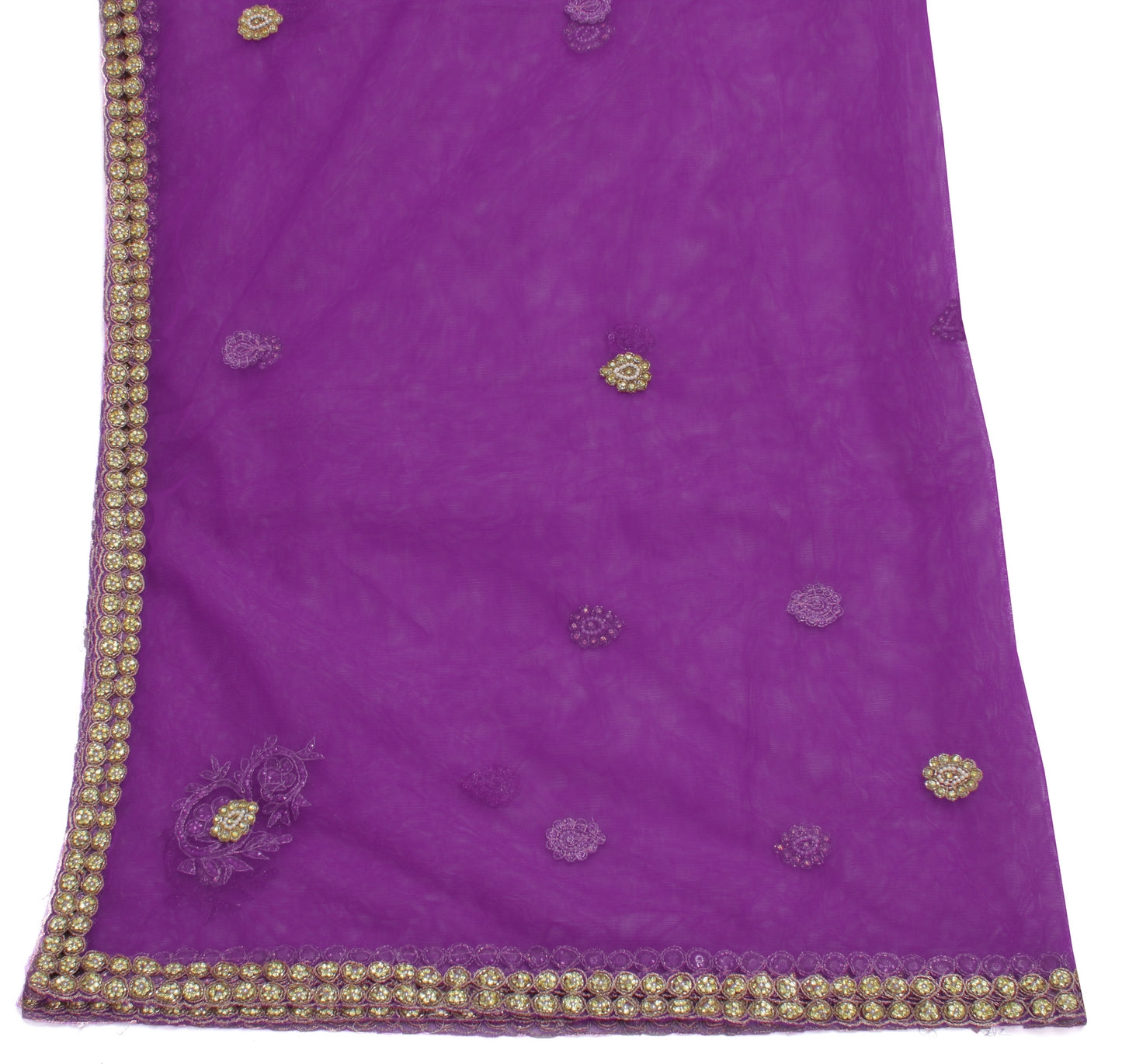 Sushila Vintage Purple Indian Dupatta Net Mesh Hand Beaded Long Stole Scarves