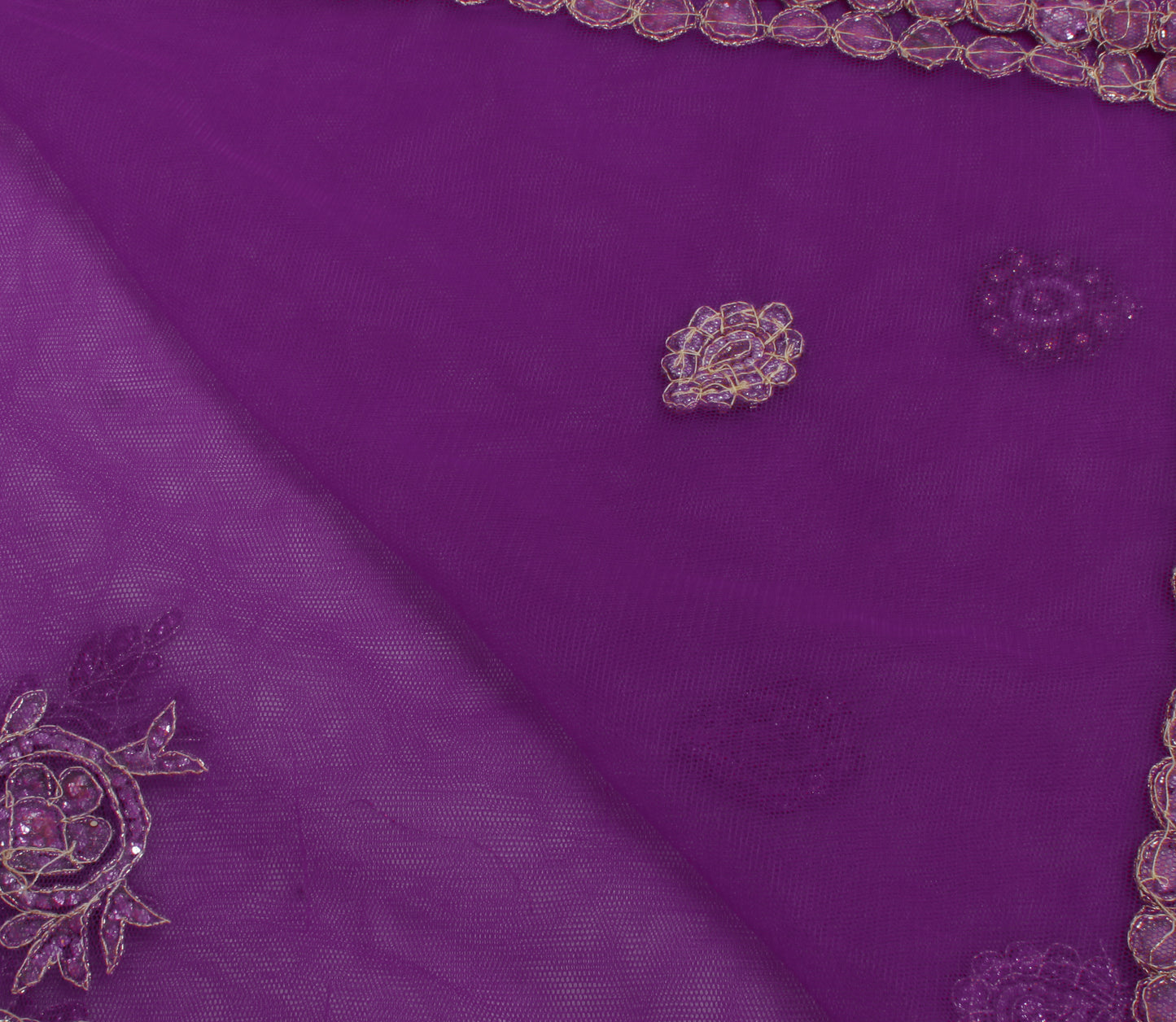 Sushila Vintage Purple Indian Dupatta Net Mesh Hand Beaded Long Stole Scarves