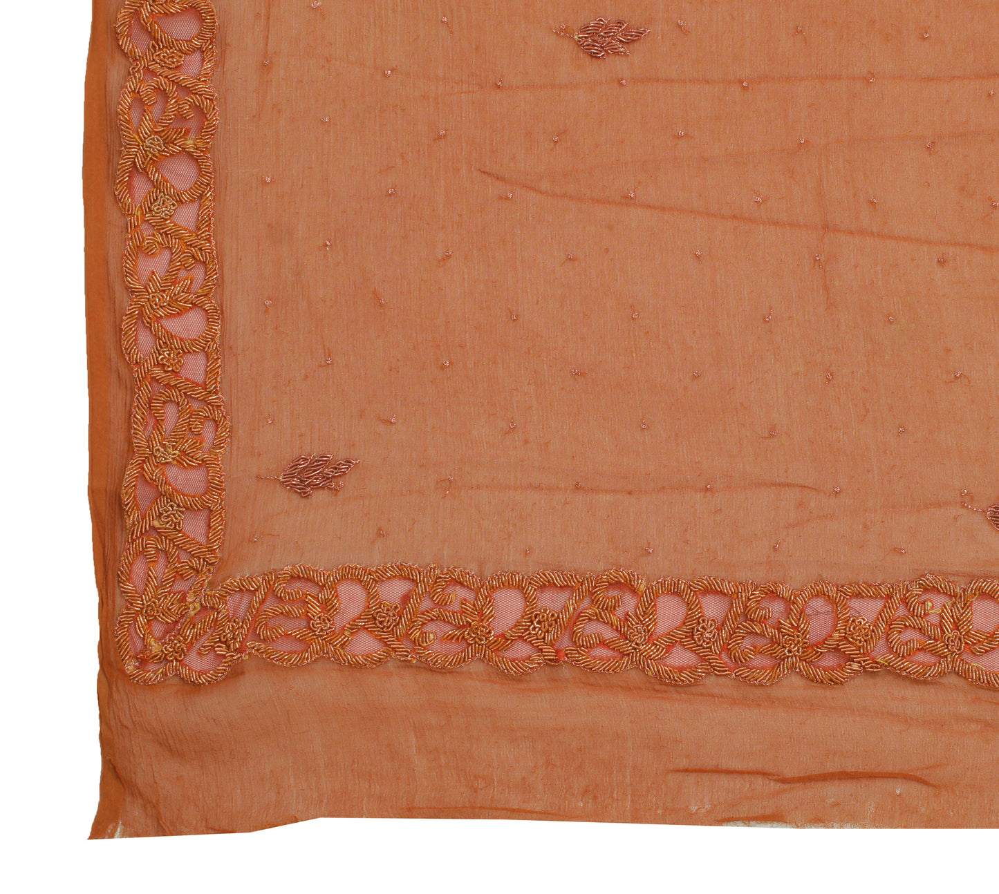 Sushila Vintage Brown Dupatta Pure Chiffon Silk Hand Beaded Zardozi Long Stole