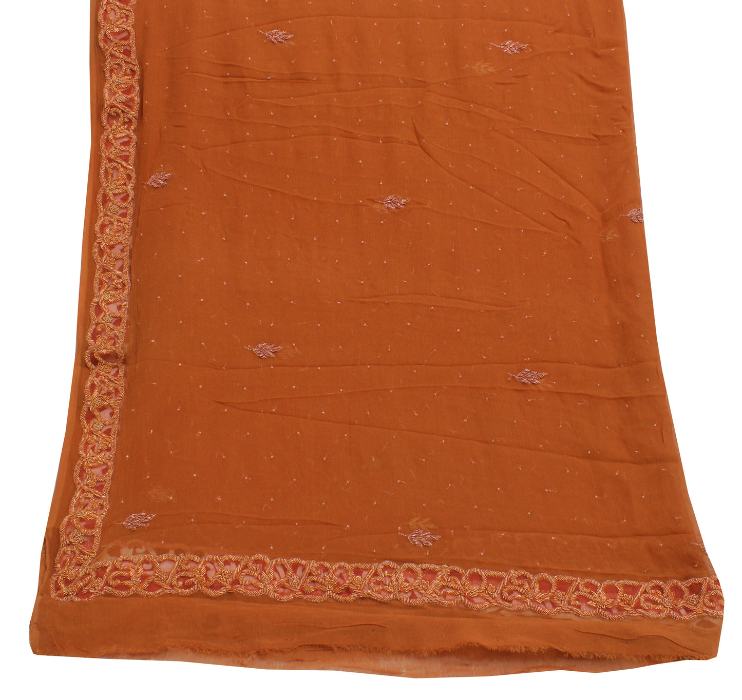 Sushila Vintage Brown Dupatta Pure Chiffon Silk Hand Beaded Zardozi Long Stole