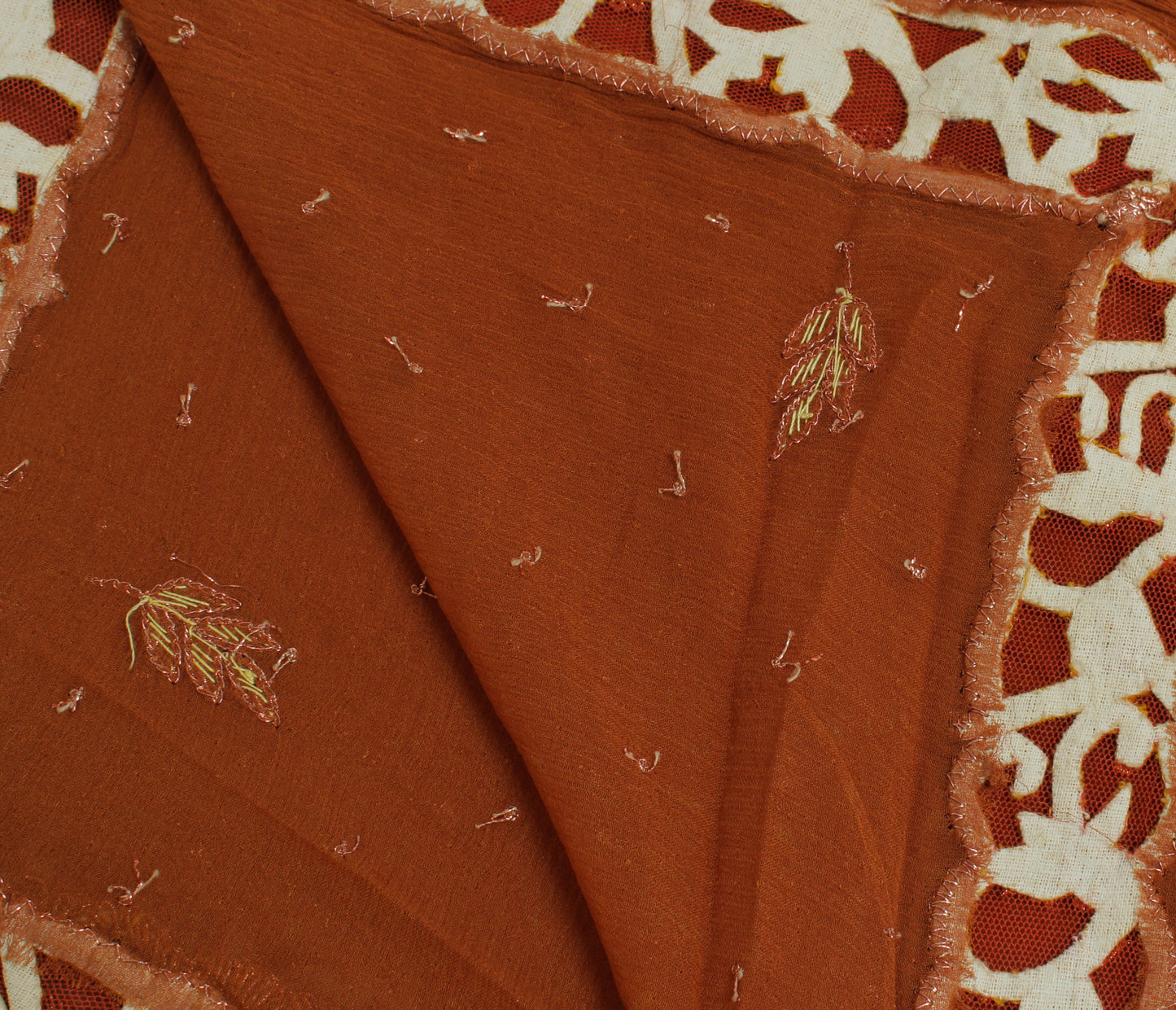 Sushila Vintage Brown Dupatta Pure Chiffon Silk Hand Beaded Zardozi Long Stole