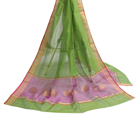 Sushila Vintage Green Indian Dupatta 100% Pure Cotton Long Stole Hijab Scarves