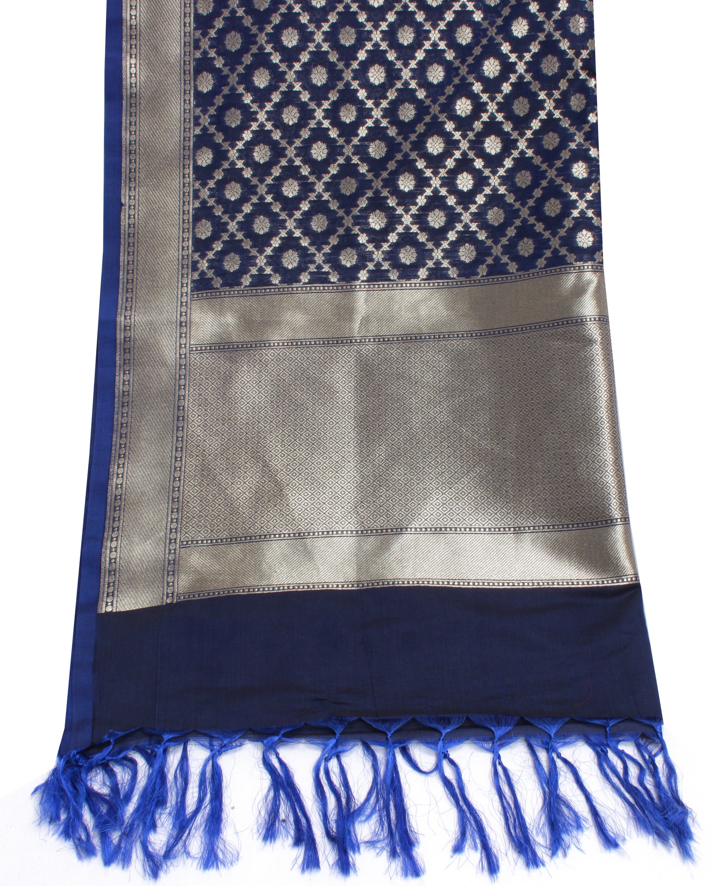 Sushila Vintage Blue Indian Dupatta Blend Silk Zari Woven Long Stole Scarves