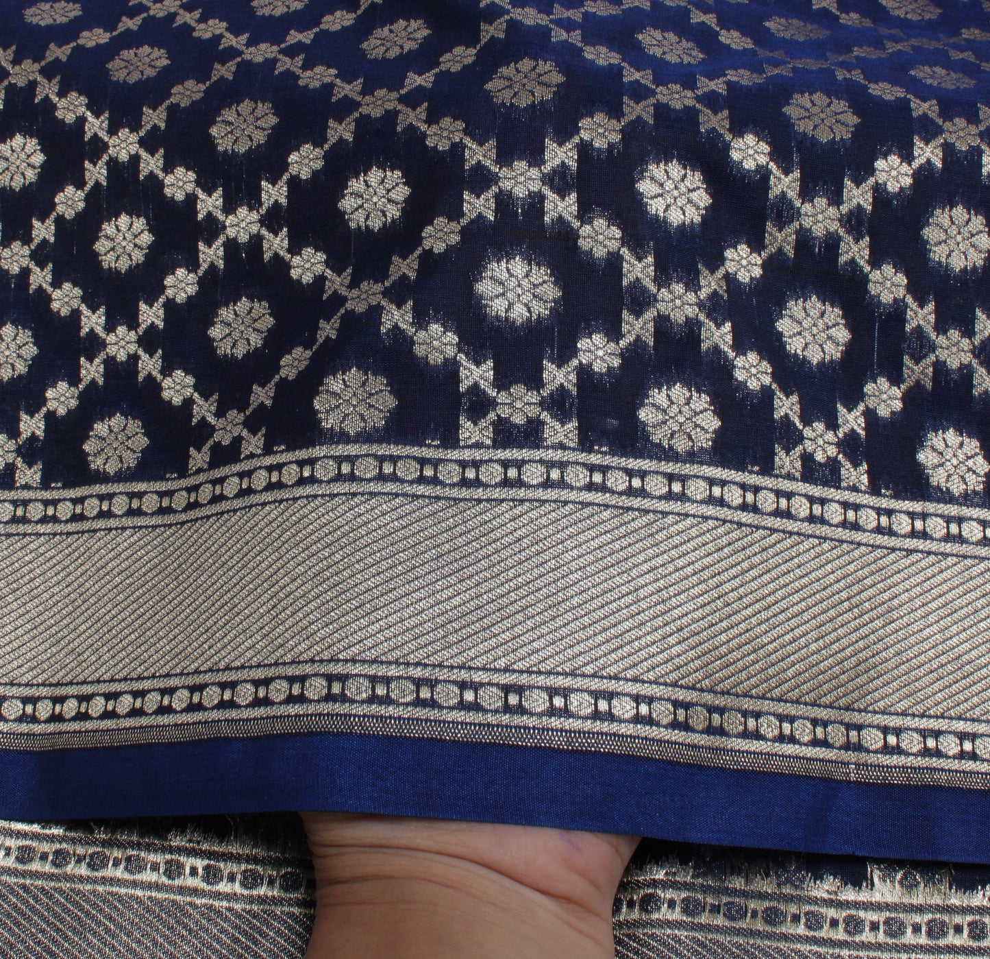 Sushila Vintage Blue Indian Dupatta Blend Silk Zari Woven Long Stole Scarves