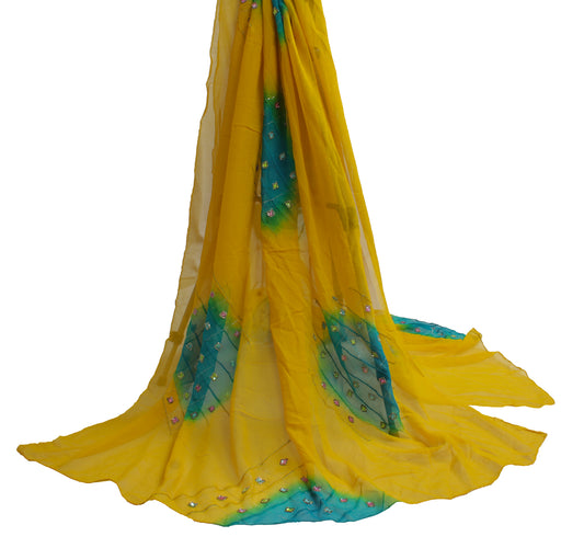 Sushila Vintage Yellow Dupatta Pure Georgette Silk Embroidered Long Stole Veil