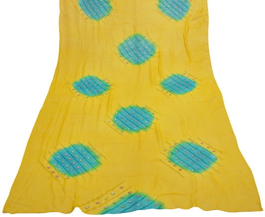 Sushila Vintage Yellow Dupatta Pure Georgette Silk Embroidered Long Stole Veil