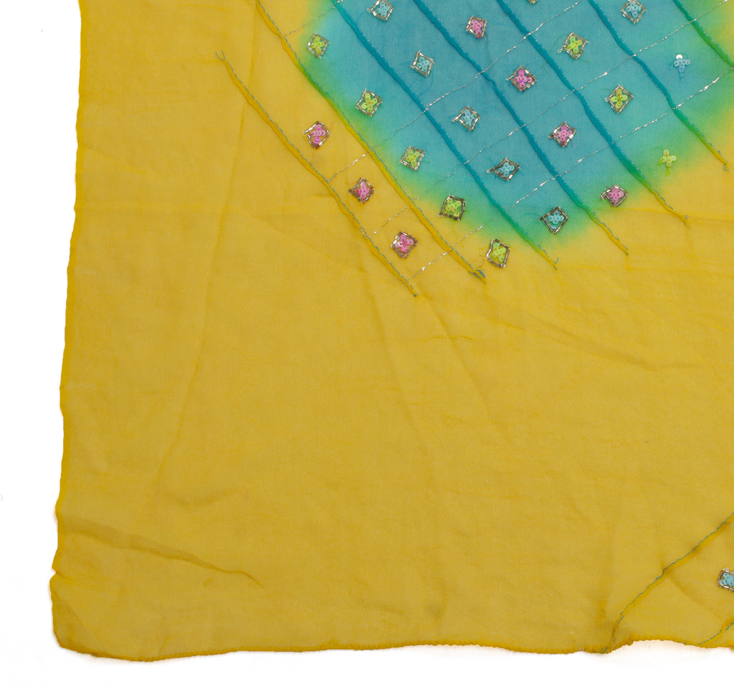 Sushila Vintage Yellow Dupatta Pure Georgette Silk Embroidered Long Stole Veil