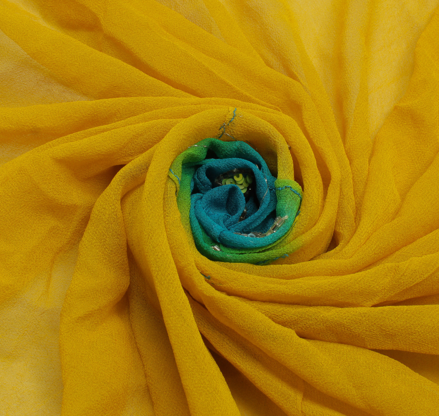 Sushila Vintage Yellow Dupatta Pure Georgette Silk Embroidered Long Stole Veil