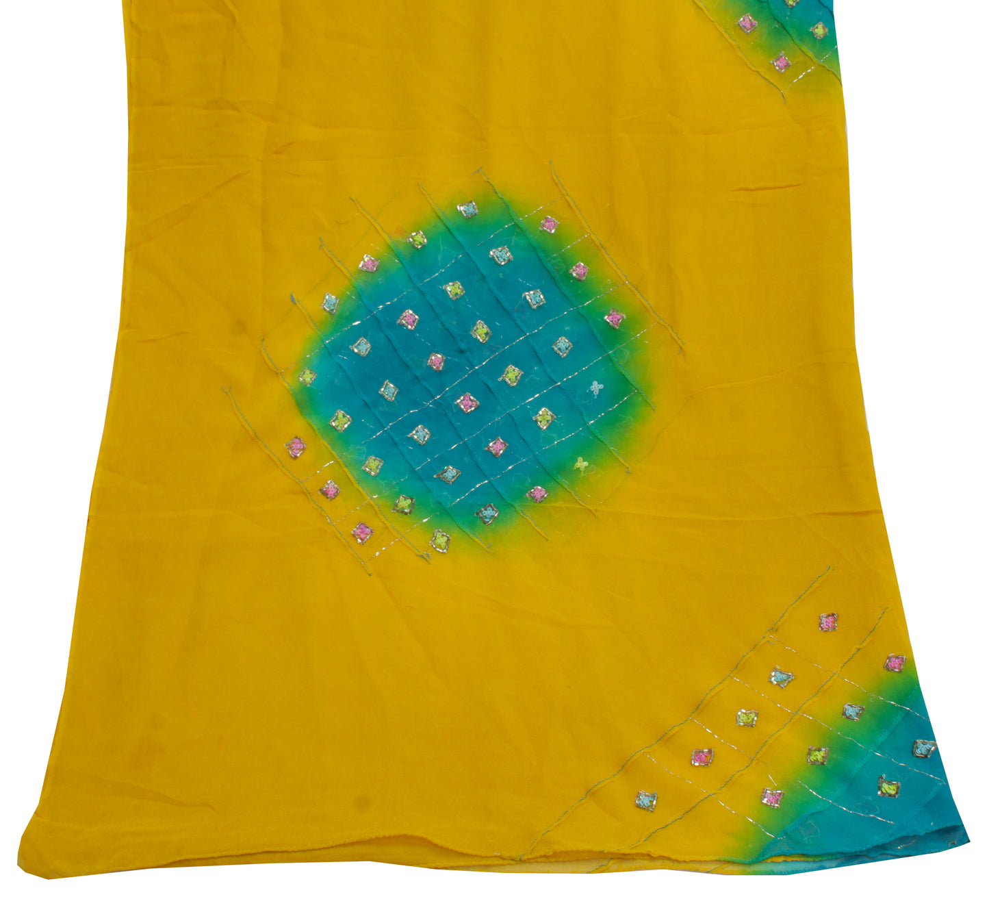 Sushila Vintage Yellow Dupatta Pure Georgette Silk Embroidered Long Stole Veil