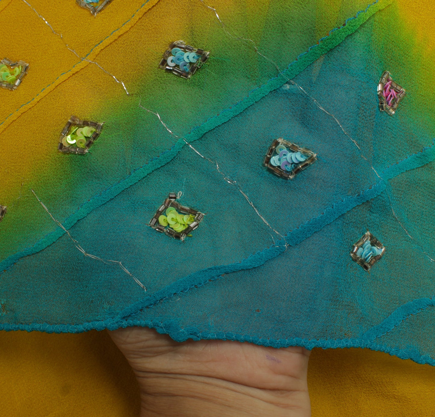 Sushila Vintage Yellow Dupatta Pure Georgette Silk Embroidered Long Stole Veil