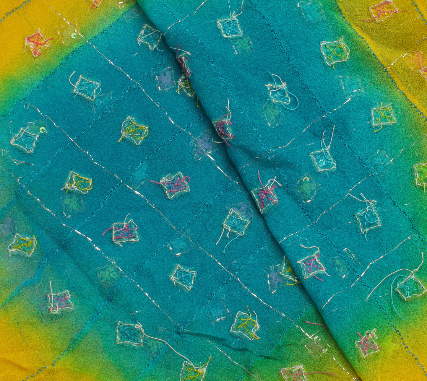 Sushila Vintage Yellow Dupatta Pure Georgette Silk Embroidered Long Stole Veil