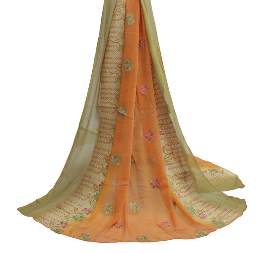 Sushila Vintage Orange Dupatta Pure Chiffon Silk Embroidered Long Stole Scarves