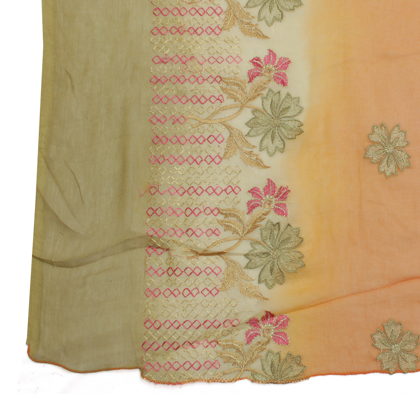 Sushila Vintage Orange Dupatta Pure Chiffon Silk Embroidered Long Stole Scarves