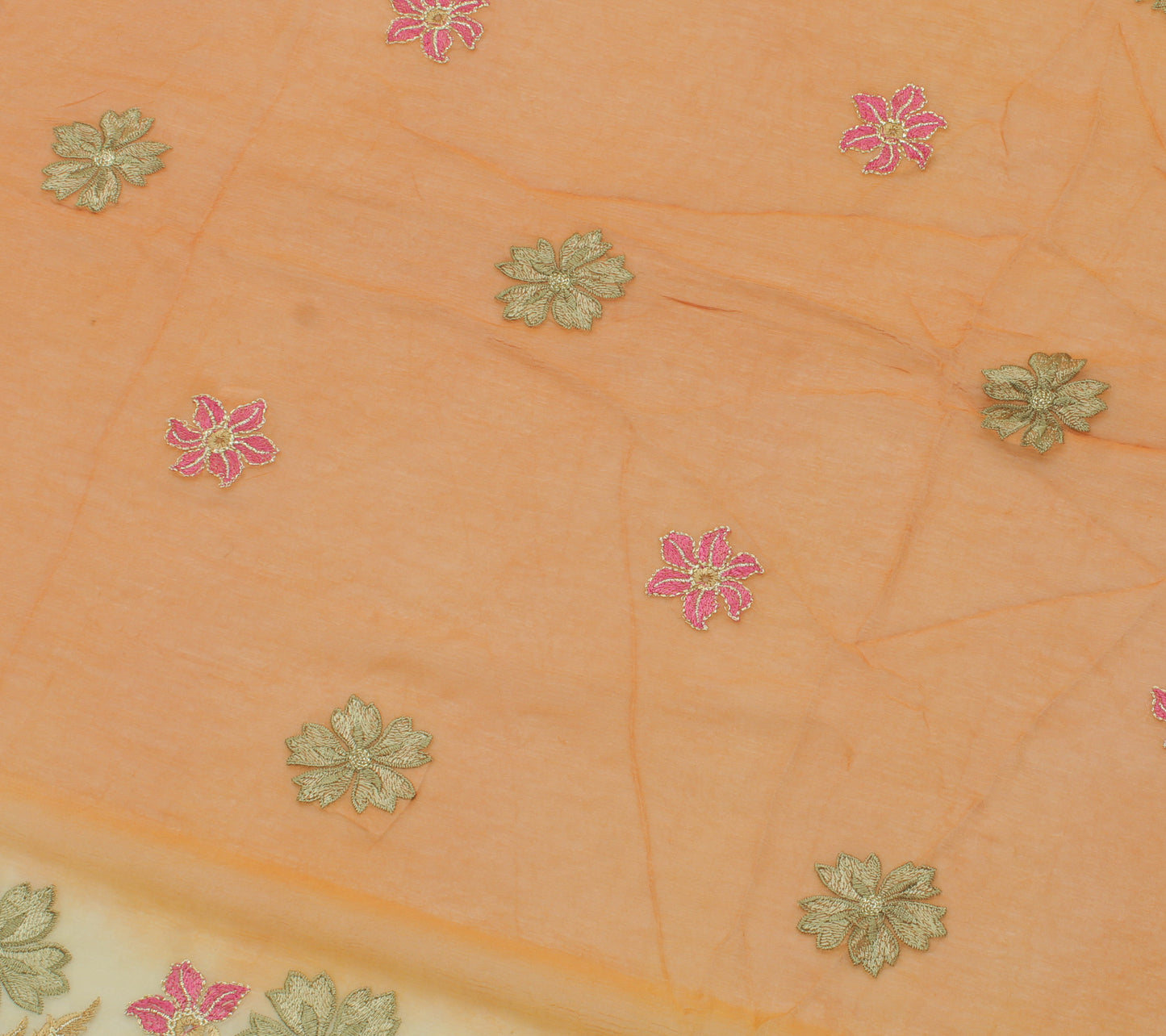 Sushila Vintage Orange Dupatta Pure Chiffon Silk Embroidered Long Stole Scarves