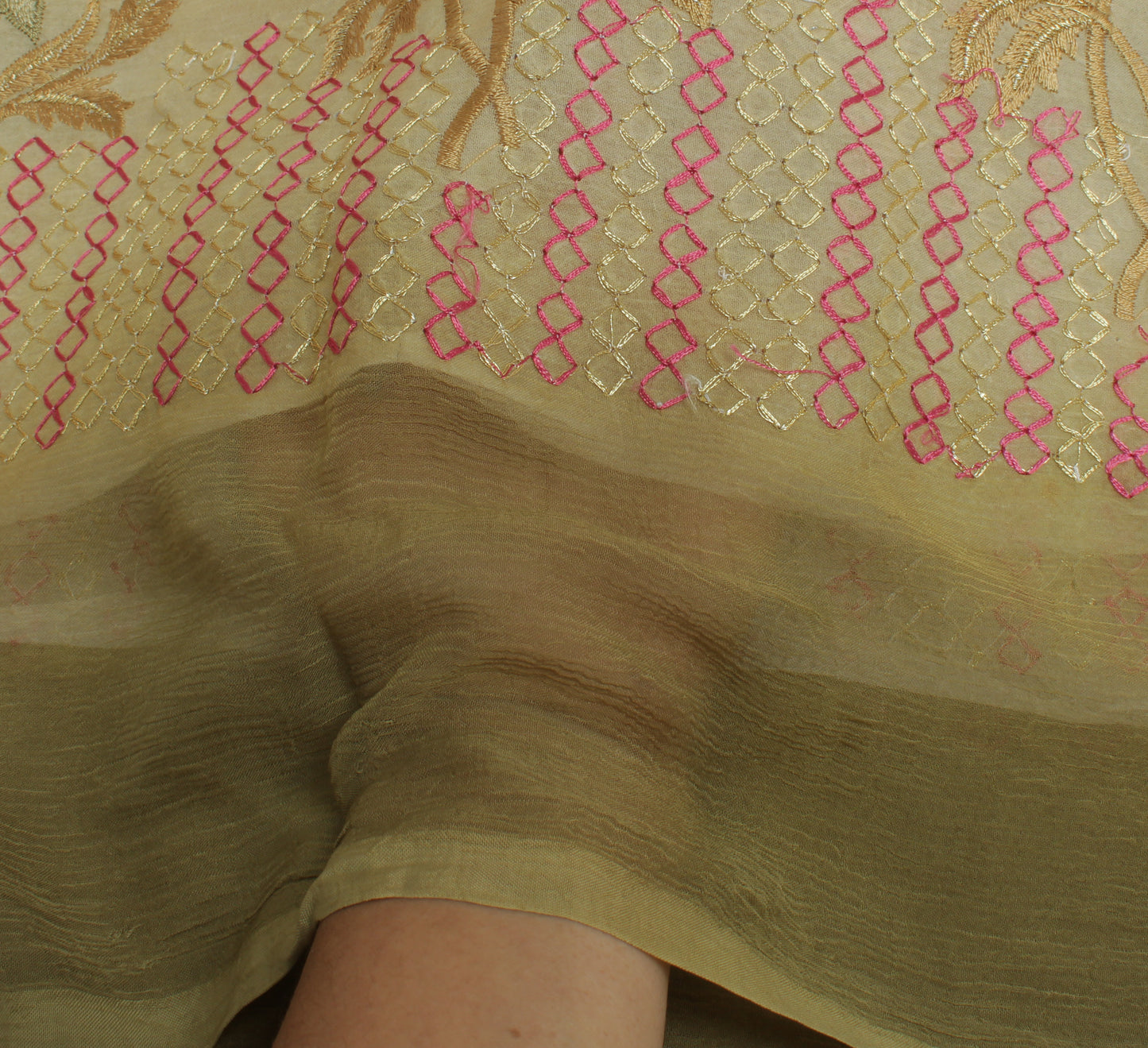 Sushila Vintage Orange Dupatta Pure Chiffon Silk Embroidered Long Stole Scarves