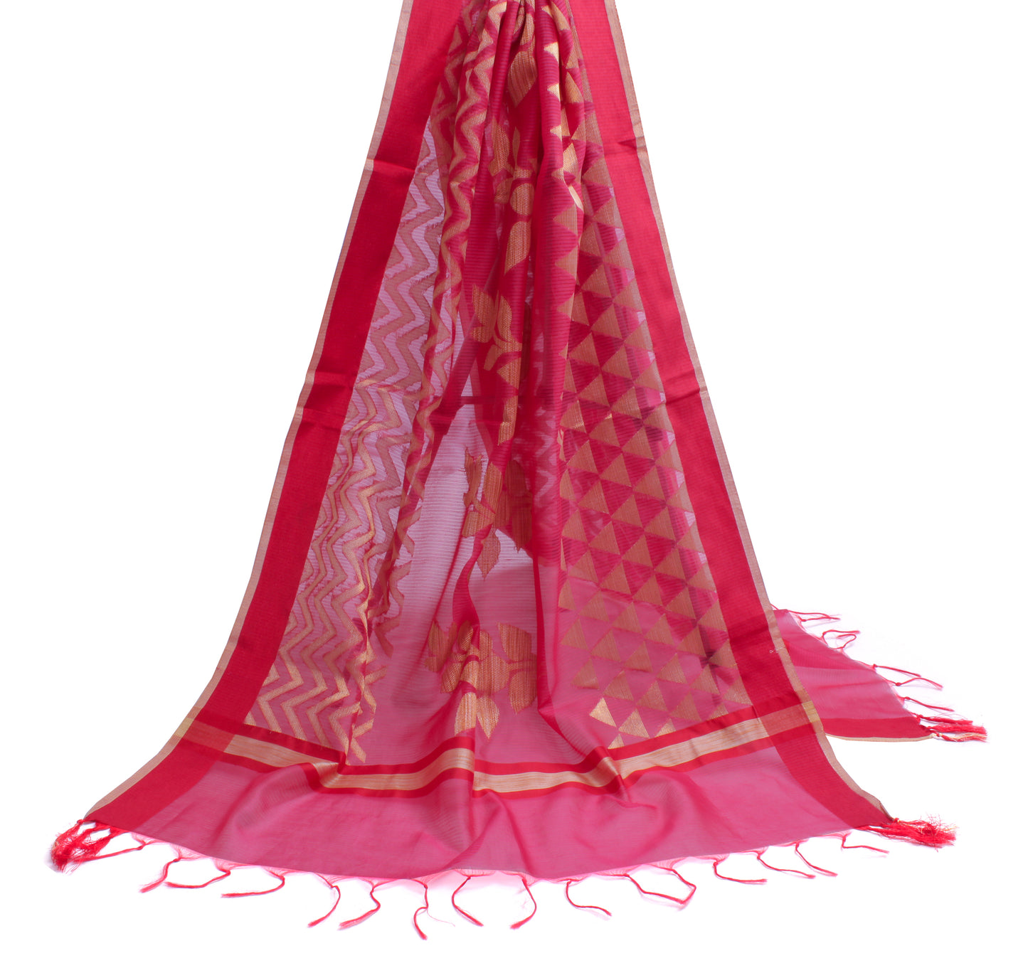 Sushila Vintage Dark Pink Dupatta Blend Silk Woven Long Stole Wrap Scarves