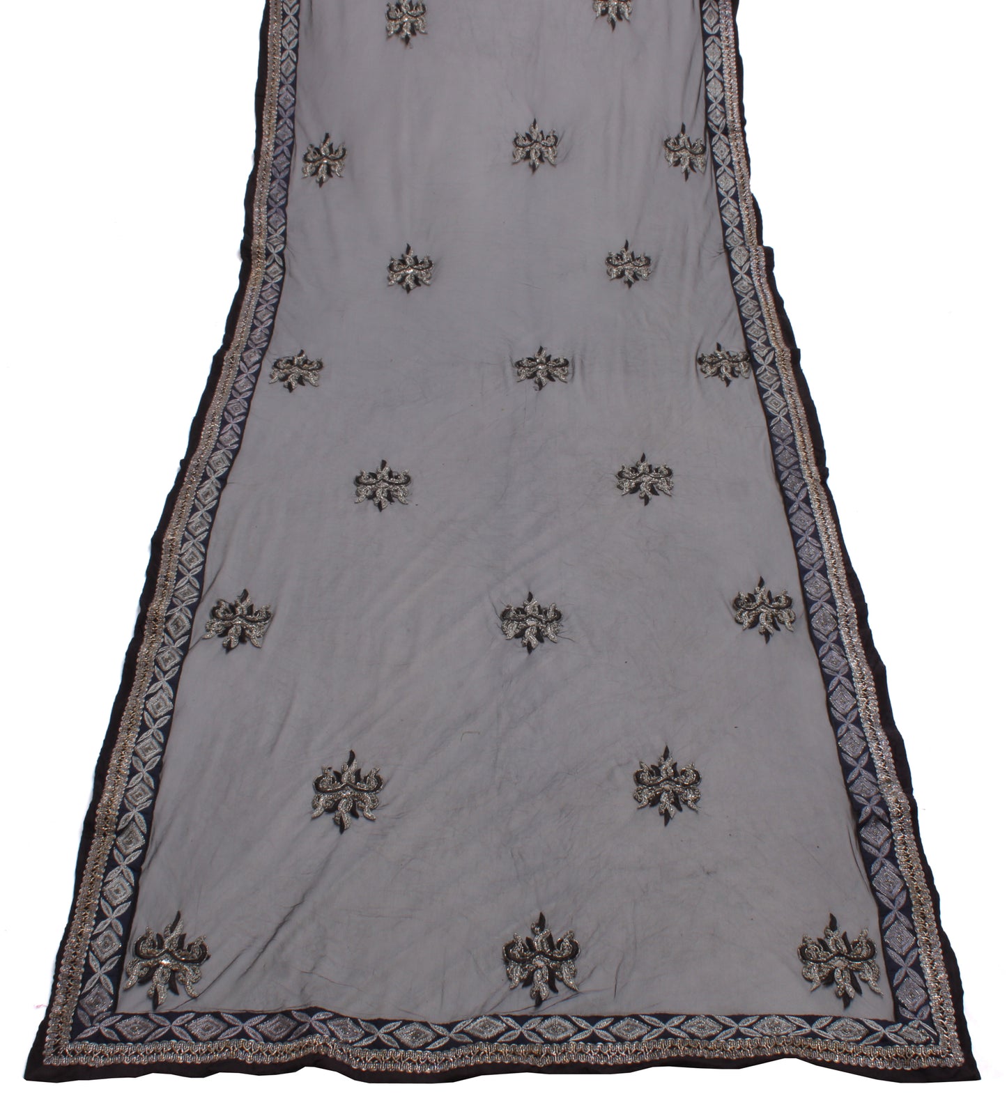 Sushila Vintage Black Indian Dupatta Net Mesh Hand Beaded Long Stole Scarves