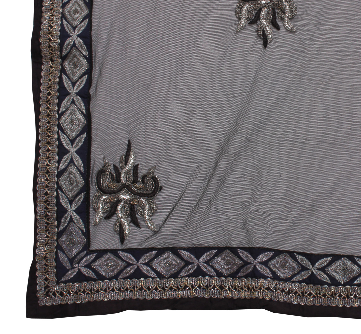 Sushila Vintage Black Indian Dupatta Net Mesh Hand Beaded Long Stole Scarves