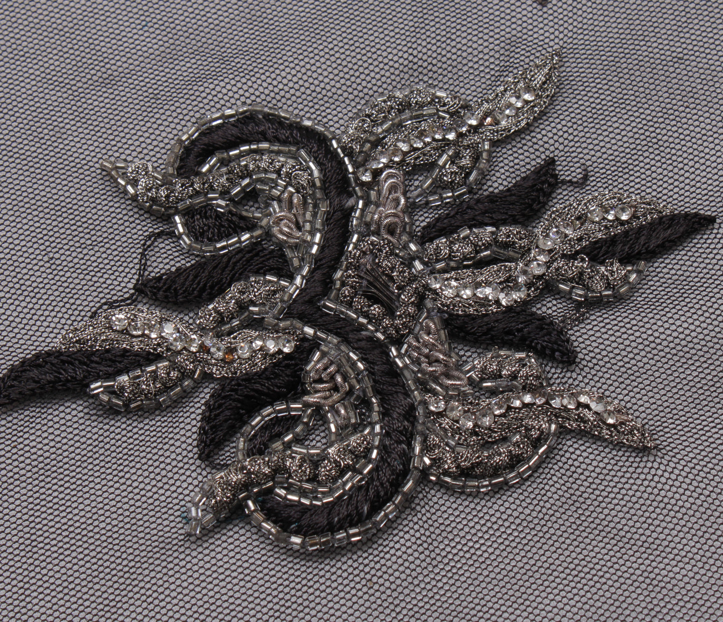 Sushila Vintage Black Indian Dupatta Net Mesh Hand Beaded Long Stole Scarves