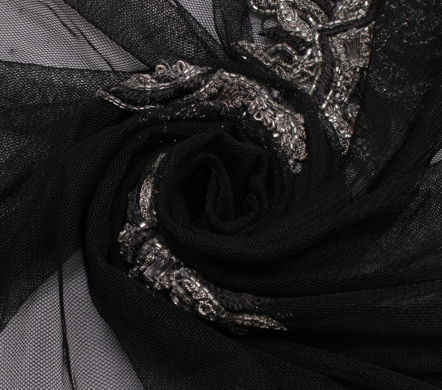 Sushila Vintage Black Indian Dupatta Net Mesh Hand Beaded Long Stole Scarves