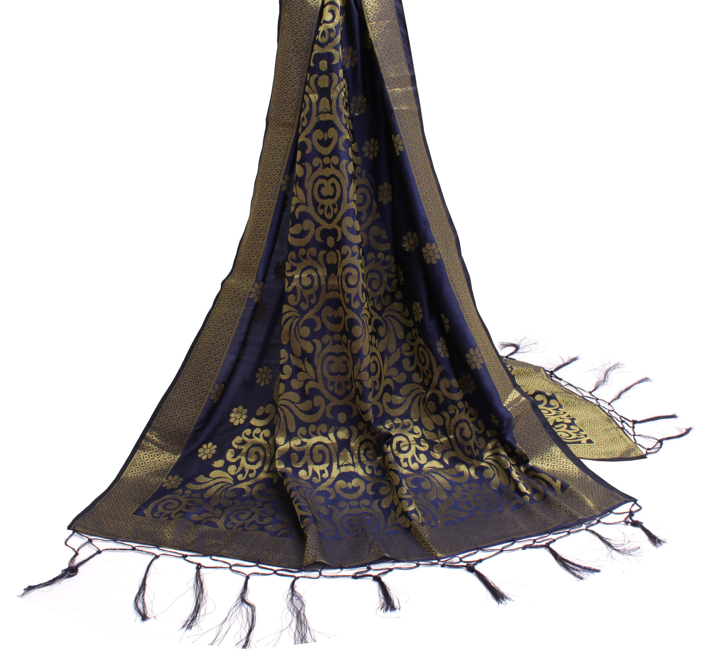 Sushila Vintage Blue Dupatta Blend Silk Zari Woven Long Stole Wrap Scraves