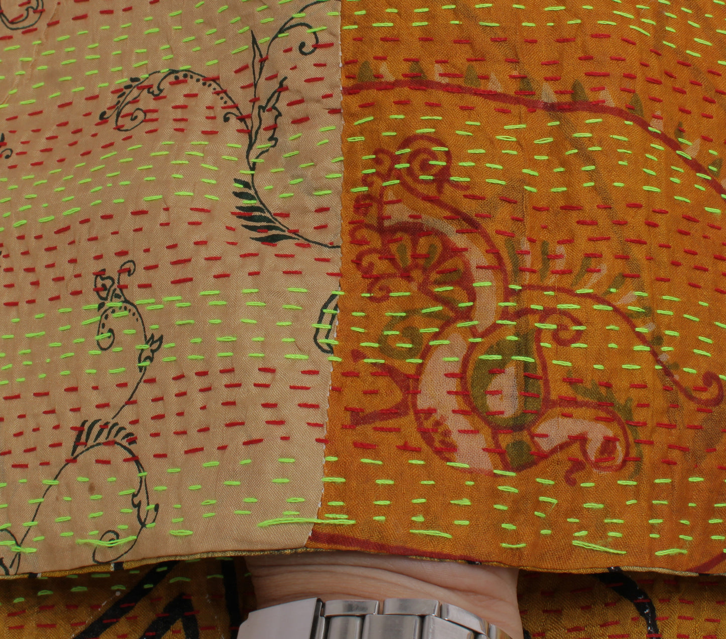 Sushila Vintage Indian Dupatta 100% Pure Silk Hand Embroidered Kantha Long Stole