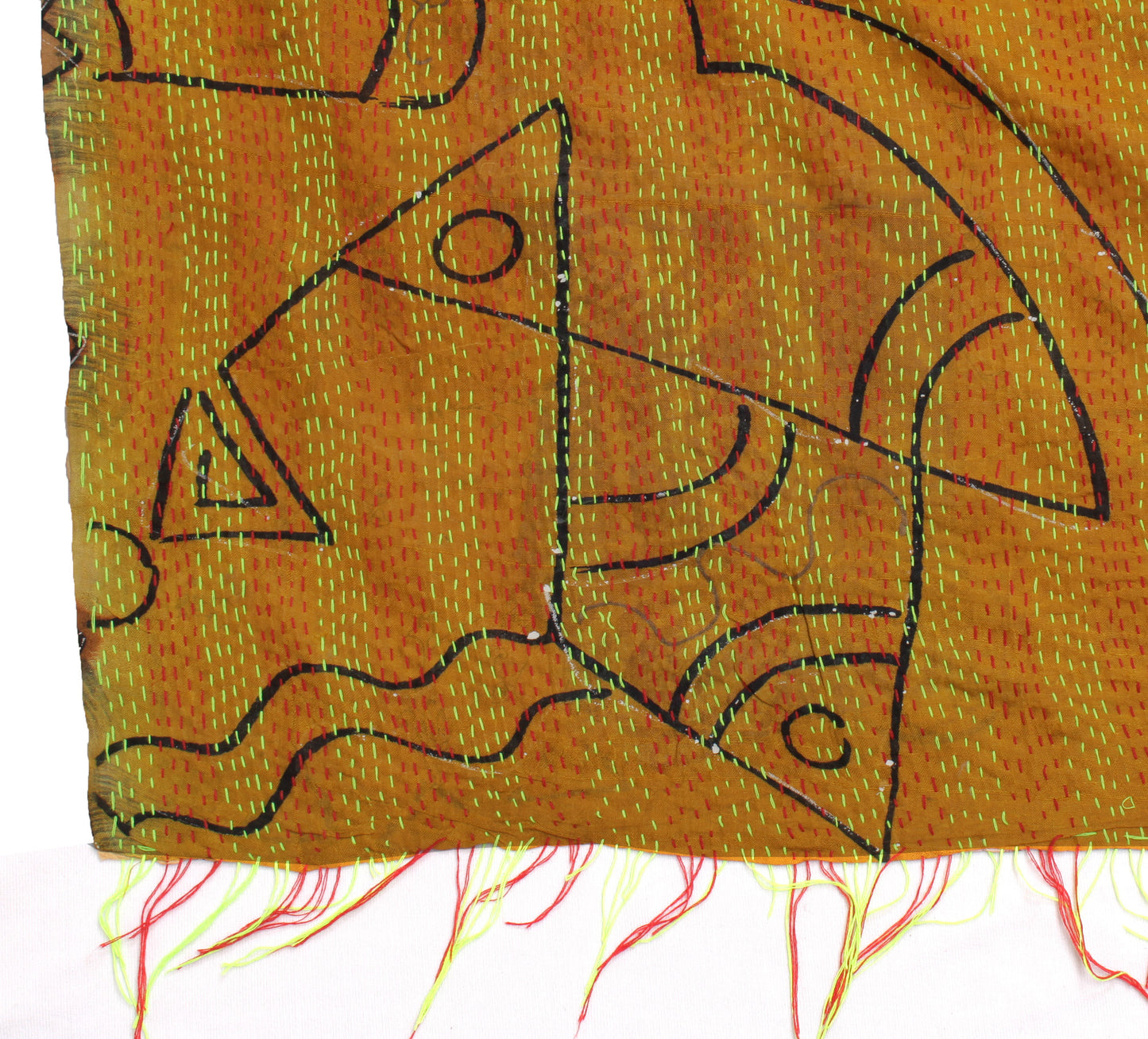 Sushila Vintage Indian Dupatta 100% Pure Silk Hand Embroidered Kantha Long Stole