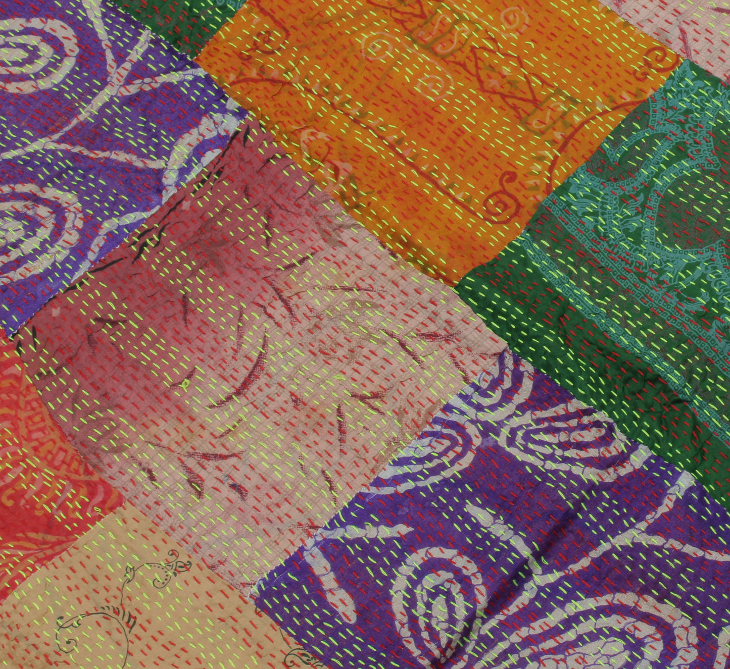 Sushila Vintage Indian Dupatta 100% Pure Silk Hand Embroidered Kantha Long Stole