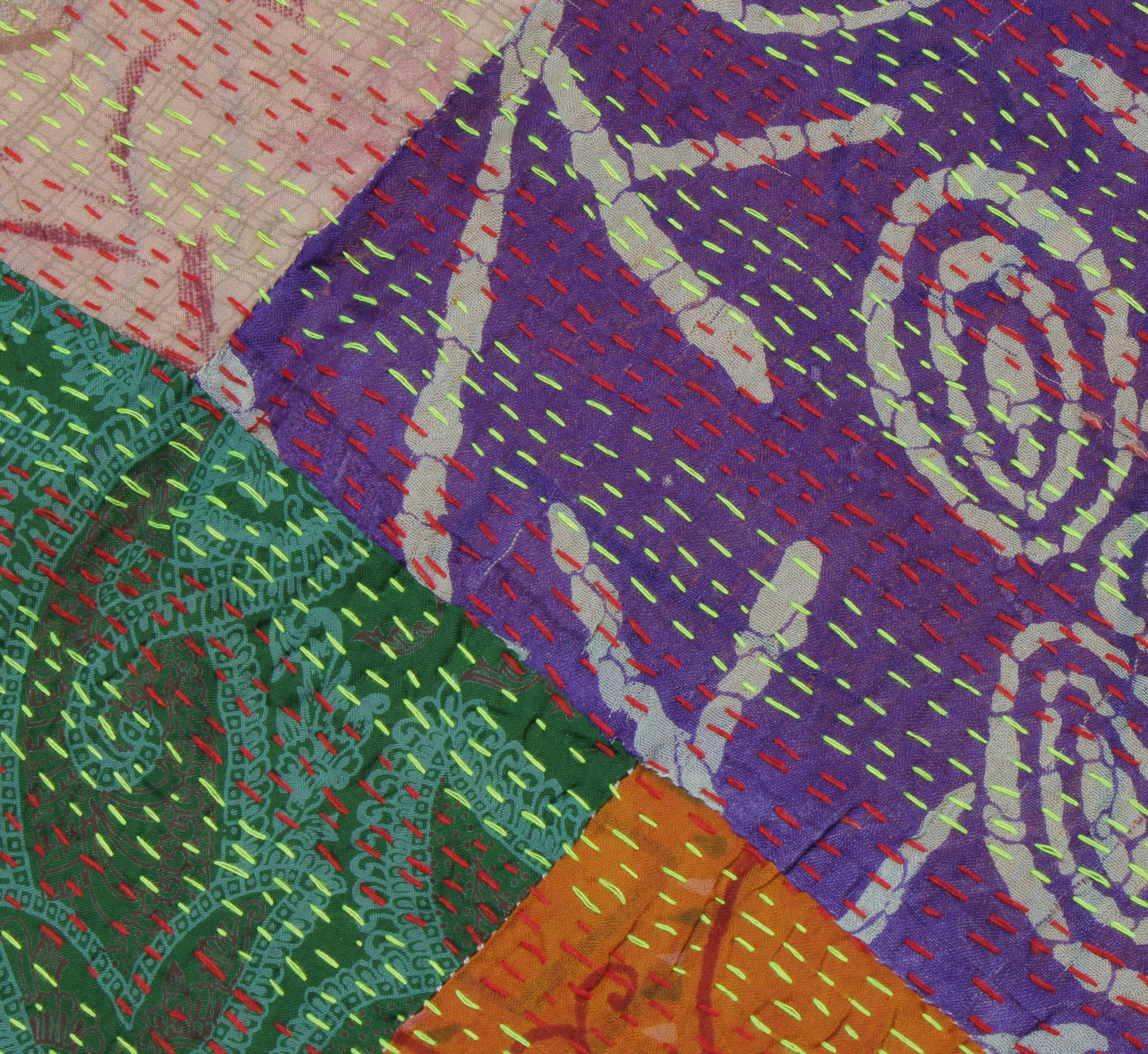 Sushila Vintage Indian Dupatta 100% Pure Silk Hand Embroidered Kantha Long Stole