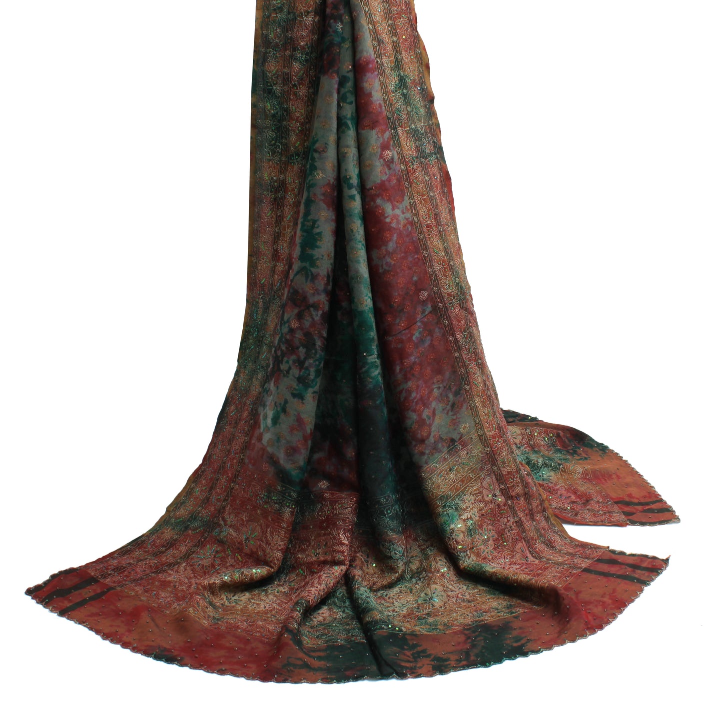 Sushila Vintage Multi-Color Dupatta 100% Pure Silk Woven Long Stole Scarves