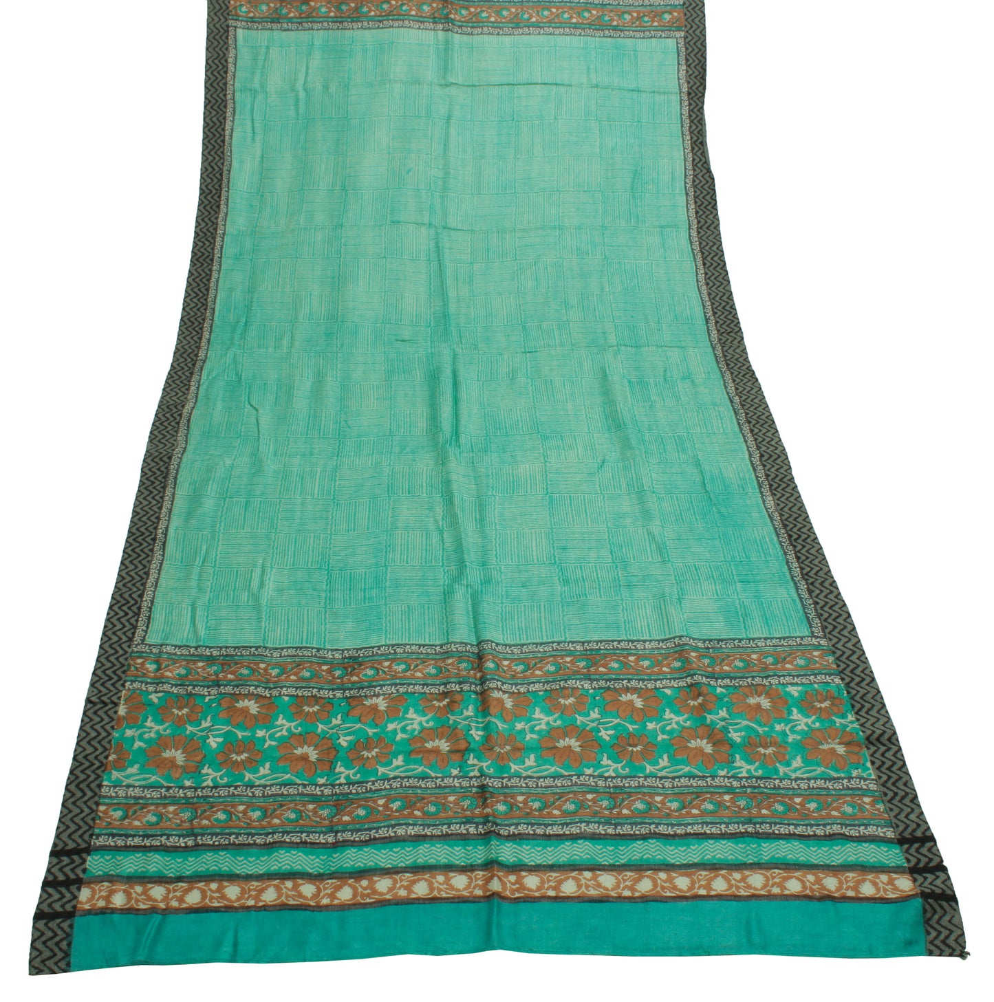 Sushila Vintage Turquoise Green Dupatta Pure Woolen Printed Long Stole Hijab
