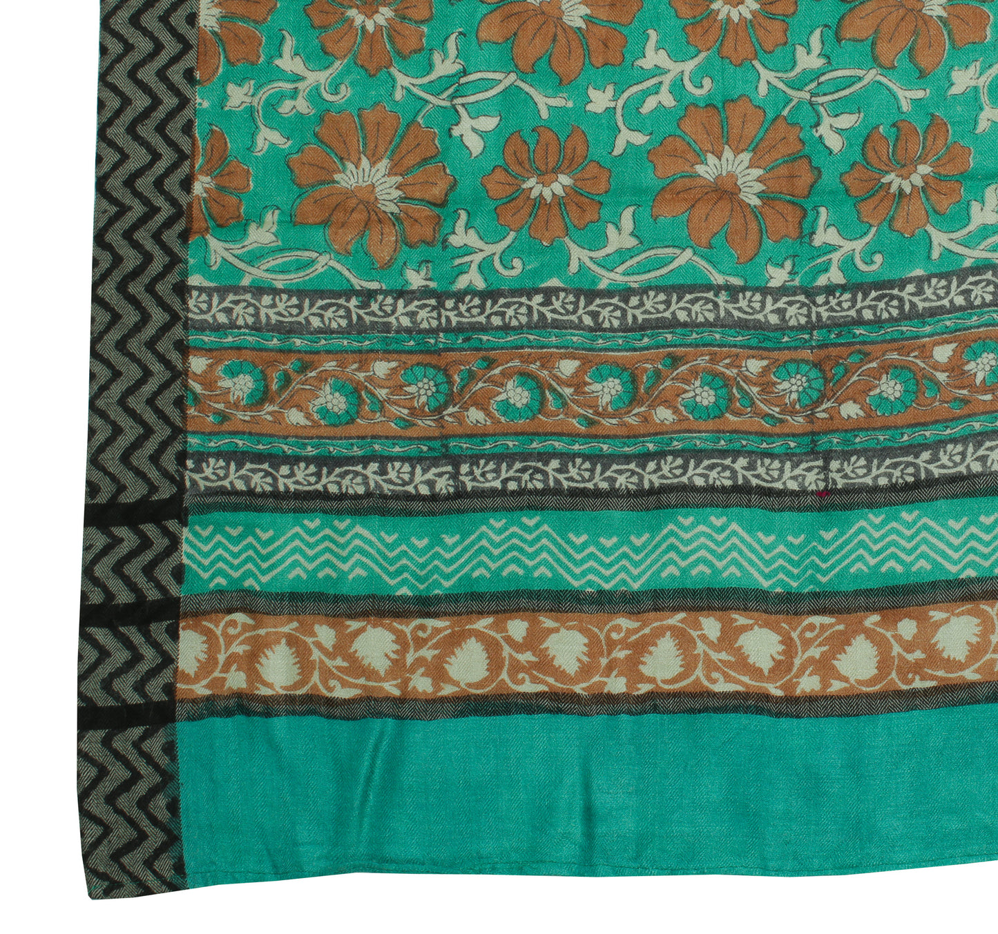 Sushila Vintage Turquoise Green Dupatta Pure Woolen Printed Long Stole Hijab
