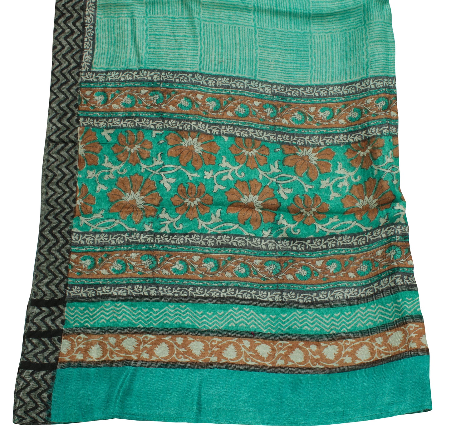Sushila Vintage Turquoise Green Dupatta Pure Woolen Printed Long Stole Hijab