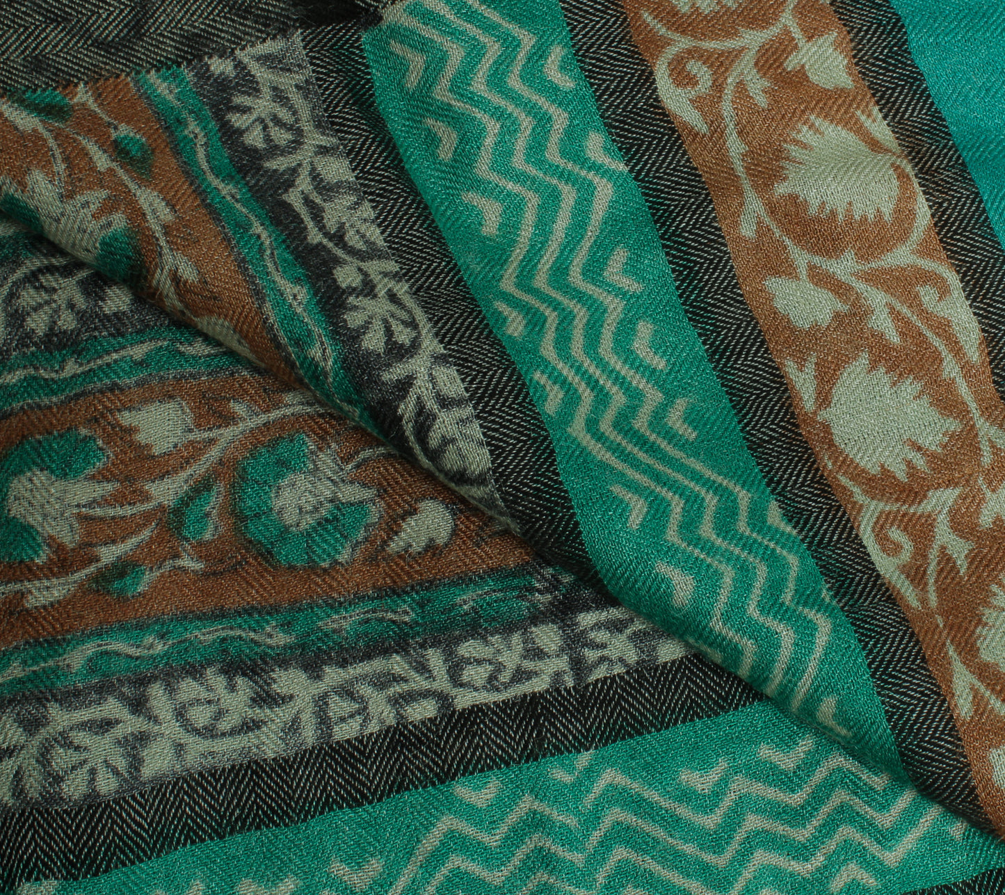 Sushila Vintage Turquoise Green Dupatta Pure Woolen Printed Long Stole Hijab