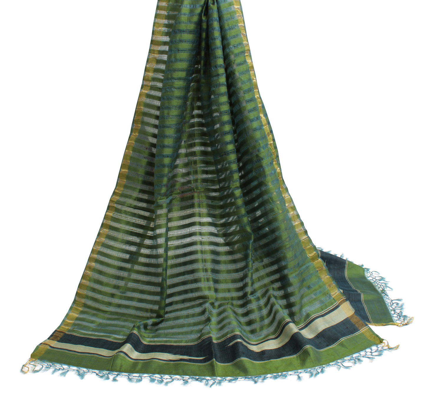 Sushila Vintage Green Indian Dupatta 100% Pure Silk Woven Long Stole Hijab