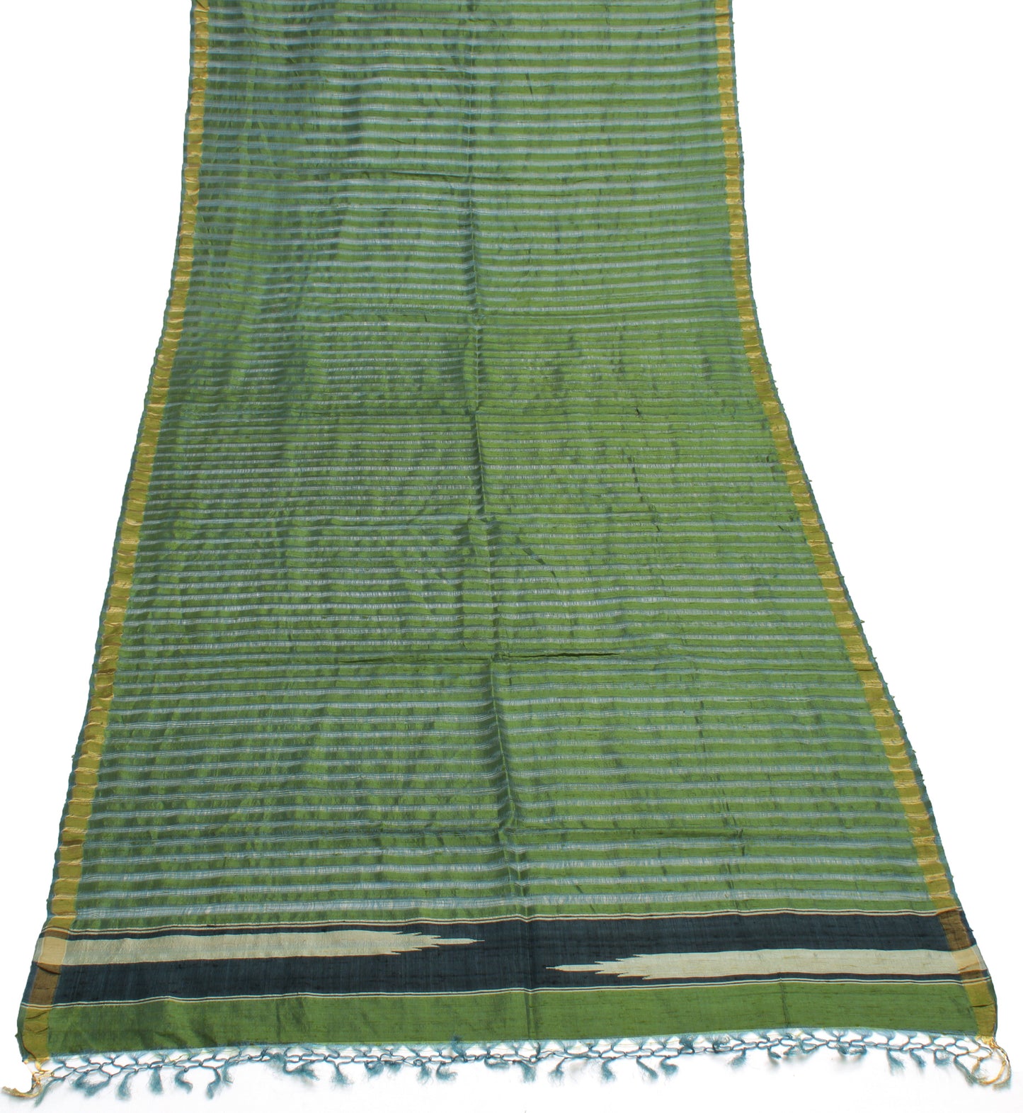 Sushila Vintage Green Indian Dupatta 100% Pure Silk Woven Long Stole Hijab