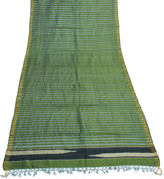 Sushila Vintage Green Indian Dupatta 100% Pure Silk Woven Long Stole Hijab