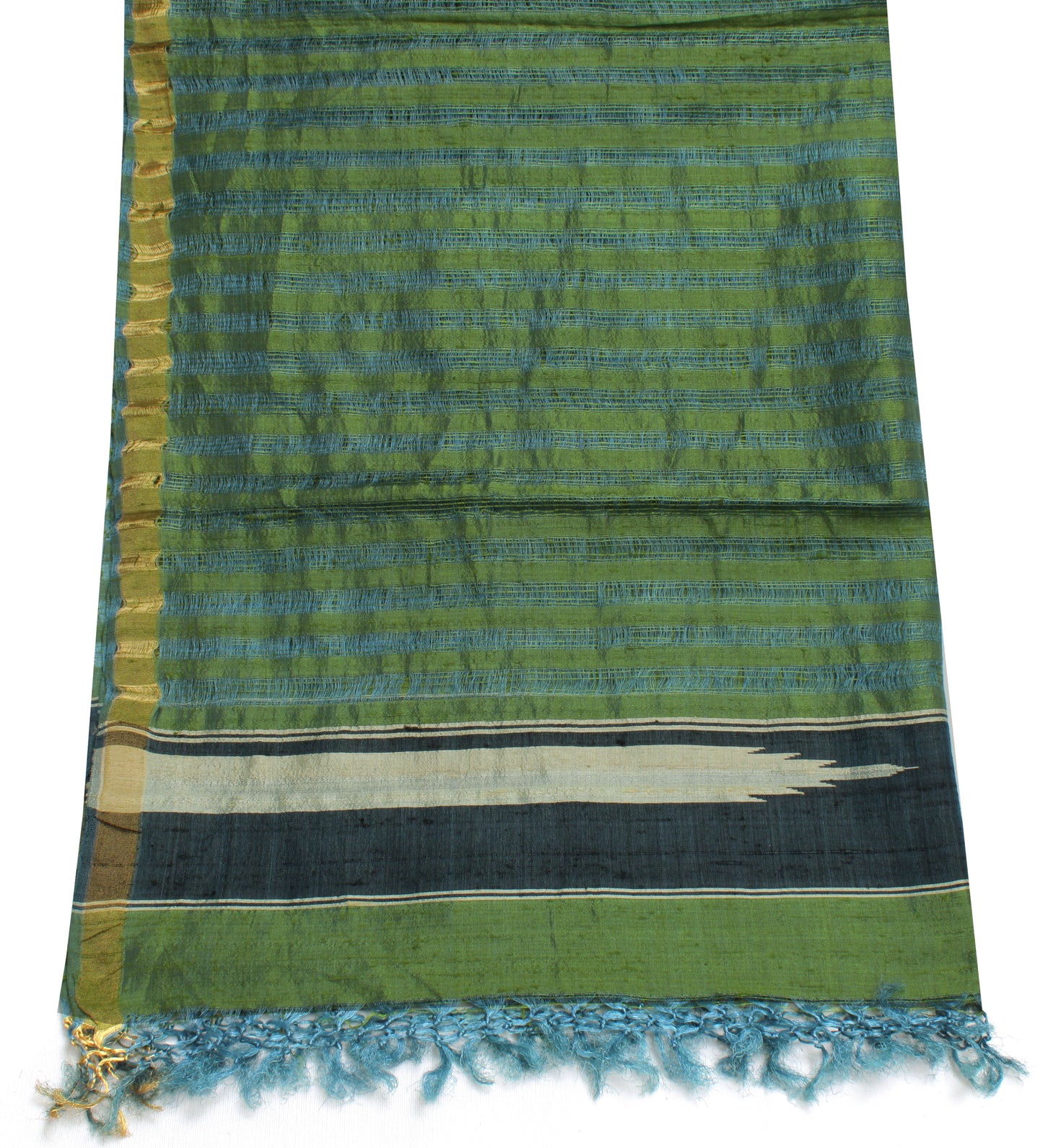 Sushila Vintage Green Indian Dupatta 100% Pure Silk Woven Long Stole Hijab