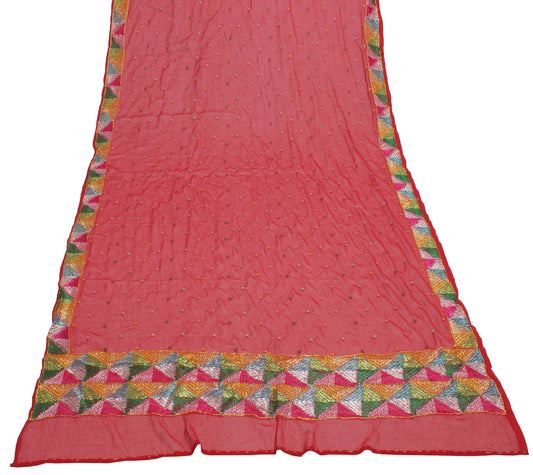 Sushila Vintage Red Dupatta Blend Chiffon Silk Hand Embroidered Long Stole Veil