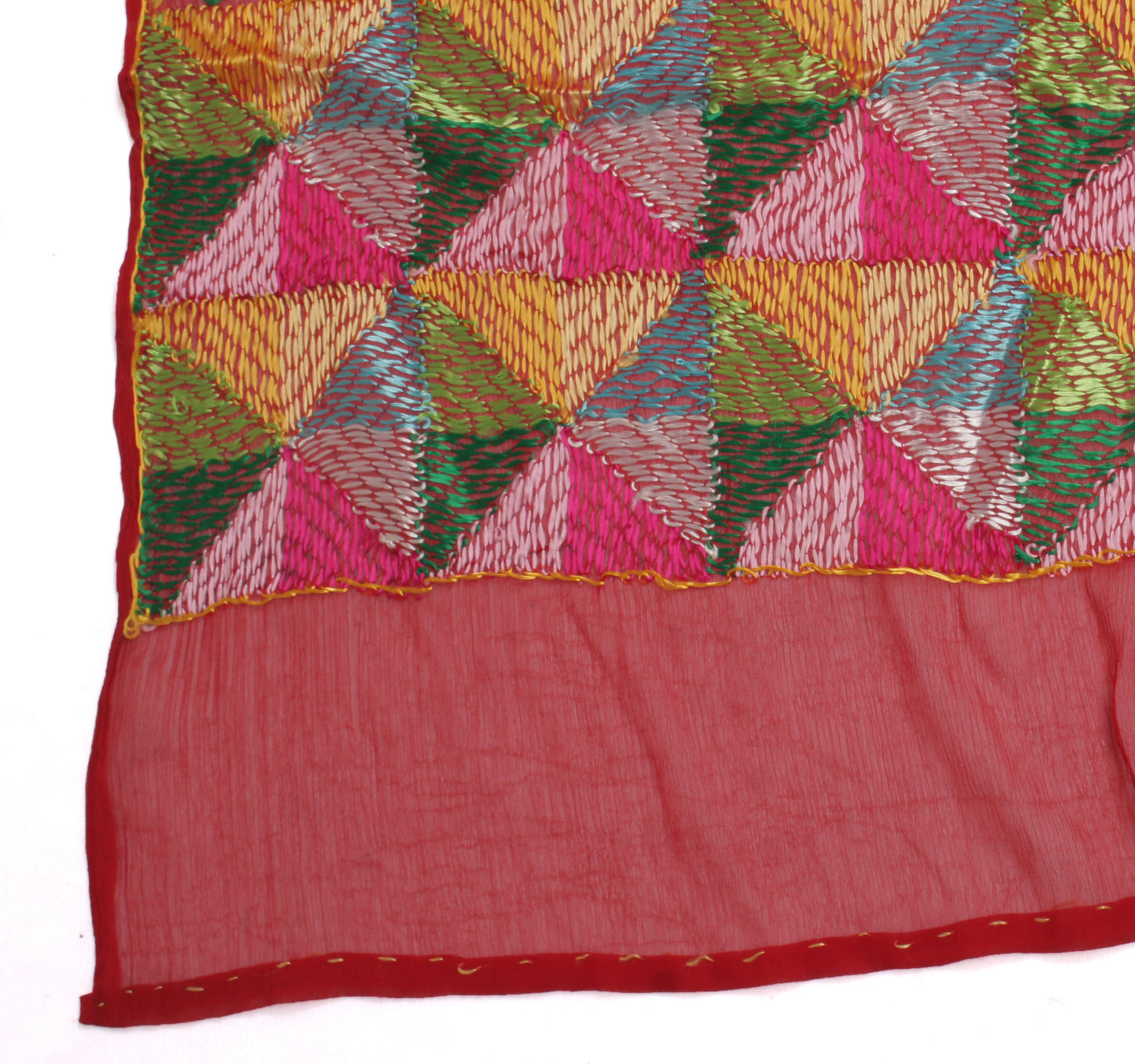 Sushila Vintage Red Dupatta Blend Chiffon Silk Hand Embroidered Long Stole Veil