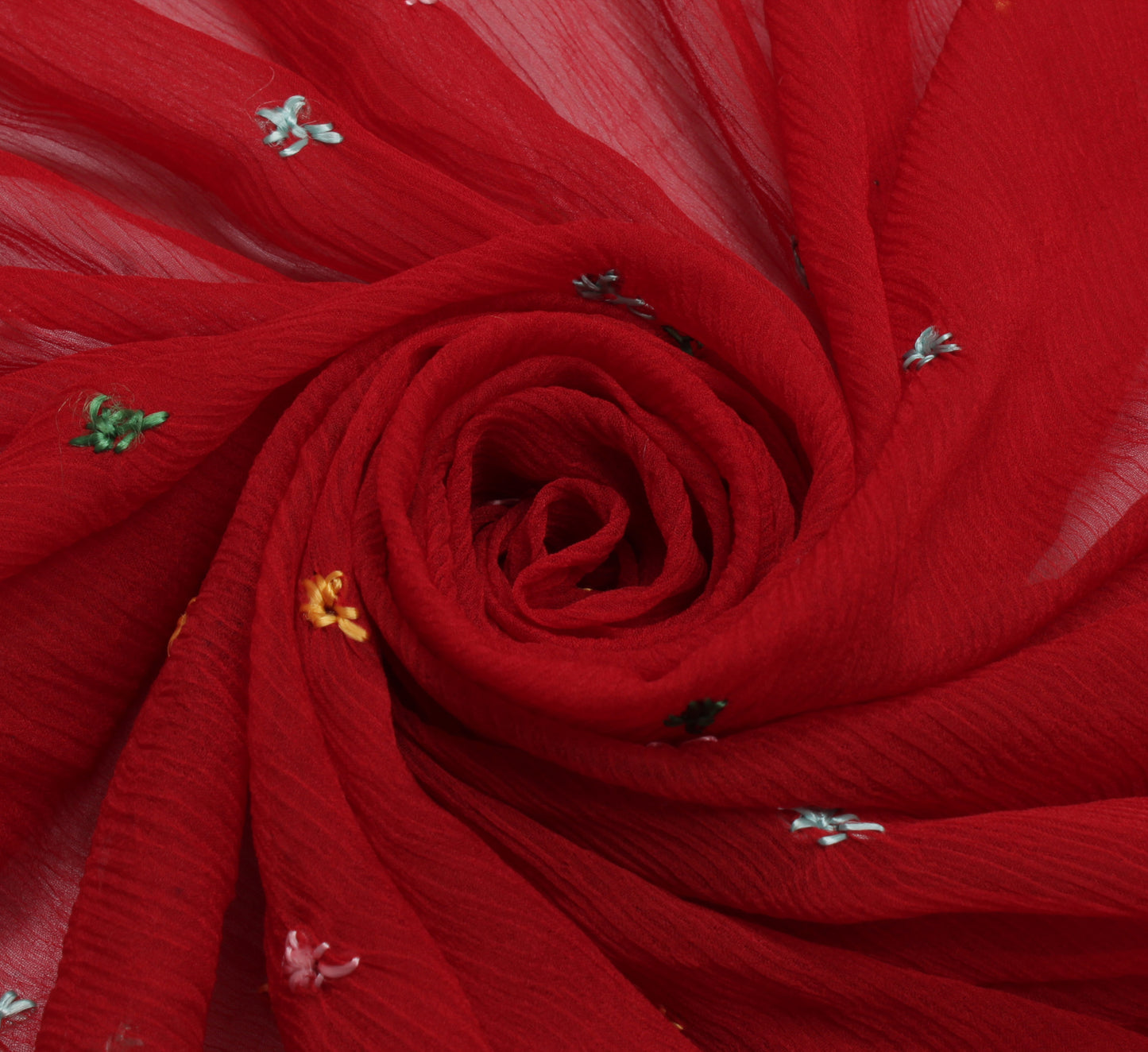 Sushila Vintage Red Dupatta Blend Chiffon Silk Hand Embroidered Long Stole Veil