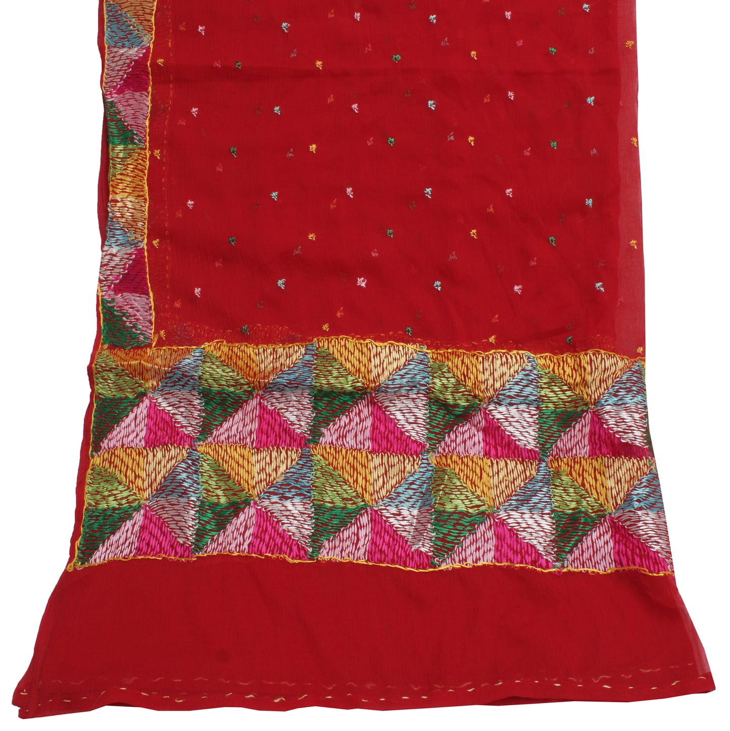 Sushila Vintage Red Dupatta Blend Chiffon Silk Hand Embroidered Long Stole Veil