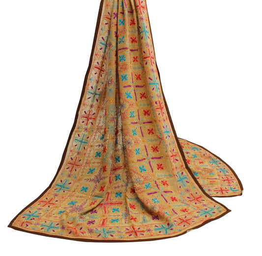 Sushila Vintage Light Brown Dupatta Pure Georgette Silk Embroidered Long Stole