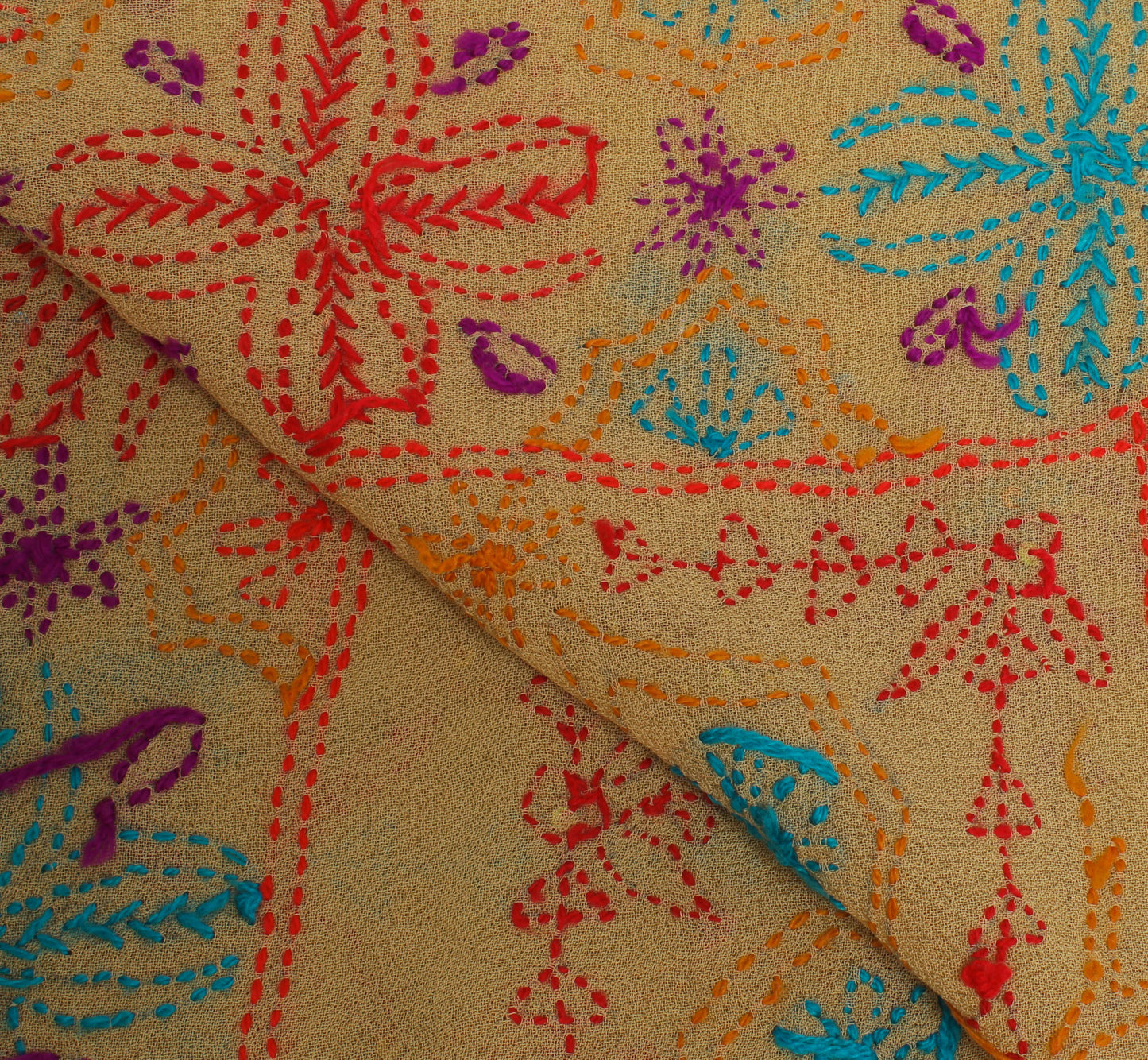 Sushila Vintage Light Brown Dupatta Pure Georgette Silk Embroidered Long Stole