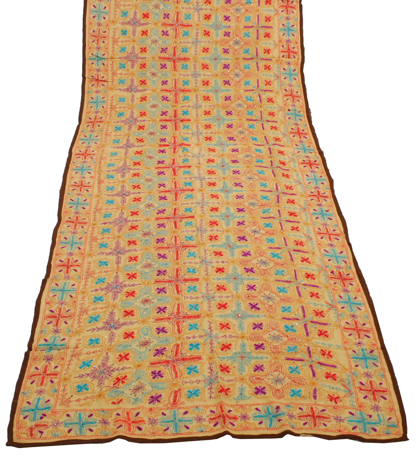 Sushila Vintage Light Brown Dupatta Pure Georgette Silk Embroidered Long Stole